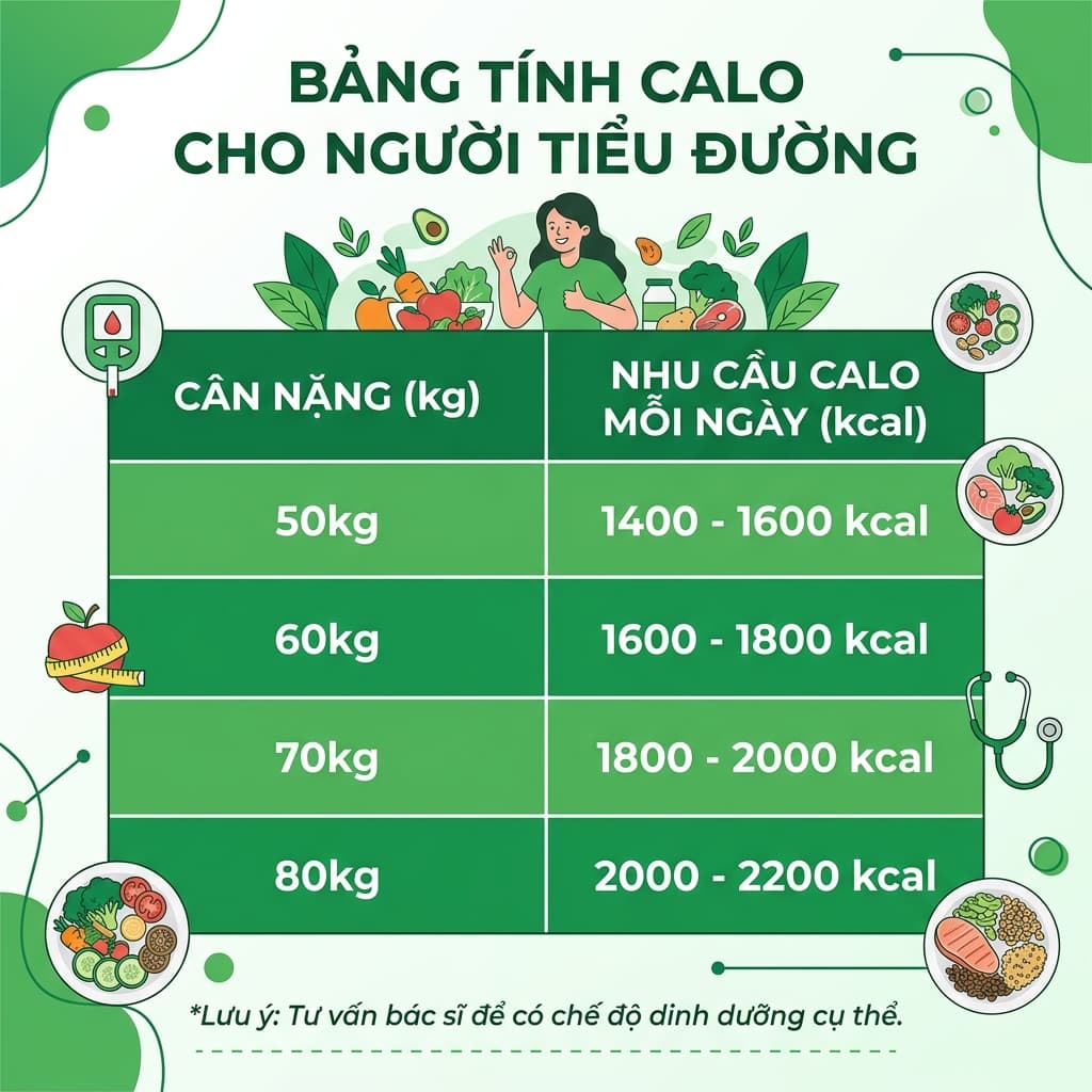 Tính Calo Cho Người Tiểu Đường: Công Thức + Bảng 30 Thực Phẩm + Thực Đơn 1600 Kcal
