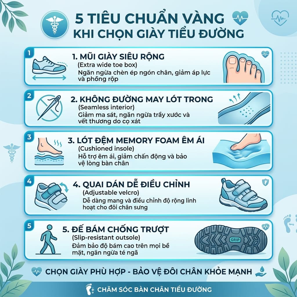 Cách Chọn Giày Cho Người Tiểu Đường: 5 Tiêu Chuẩn Chuẩn Y Khoa