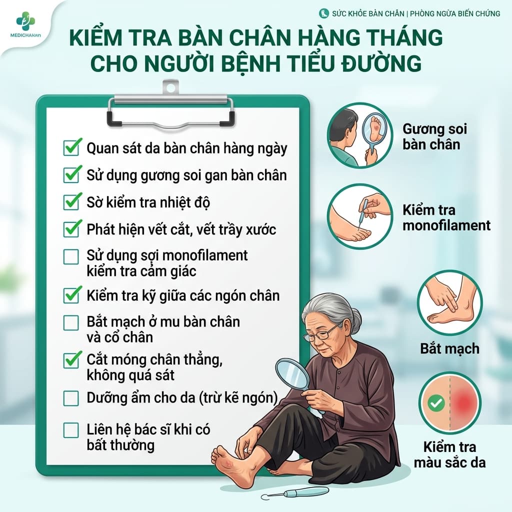 Kiểm Tra Bàn Chân Tiểu Đường Hàng Tháng: Checklist 10 Mục Chi Tiết Tại Nhà
