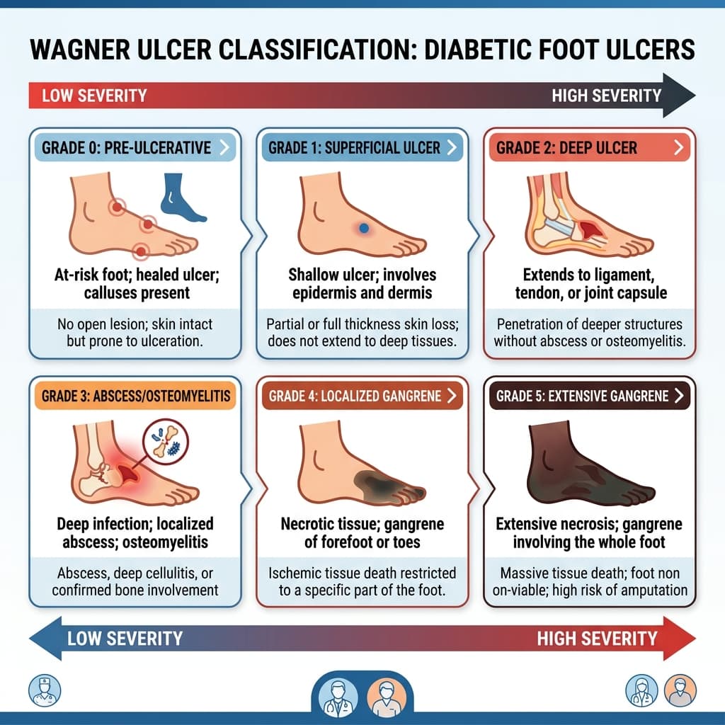 Loét Bàn Chân Tiểu Đường: Phân Loại Wagner 0-5 Và Dấu Hiệu Cần Đi Cấp Cứu