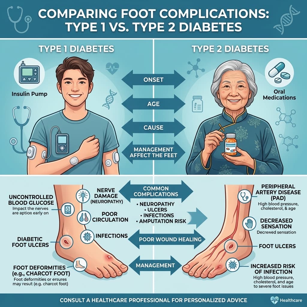 Tiểu Đường Type 1 Và Bàn Chân: So Sánh Với Type 2 Và Cách Phòng Ngừa Riêng