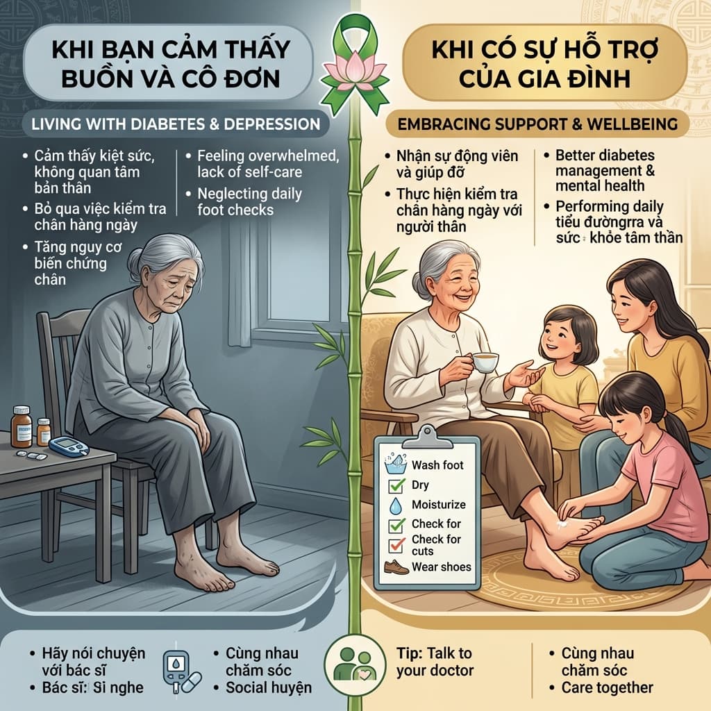 Trầm Cảm Tiểu Đường Và Bàn Chân: 5 Dấu Hiệu Và 6 Cách Con Cháu Hỗ Trợ