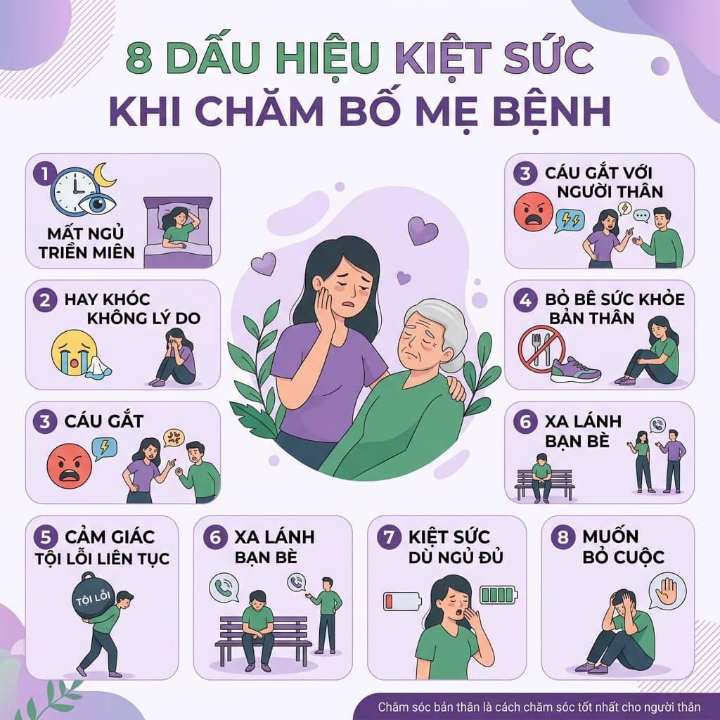 Kiệt Sức Vì Chăm Bố Mẹ Bệnh: 8 Dấu Hiệu & 6 Cách Phục Hồi