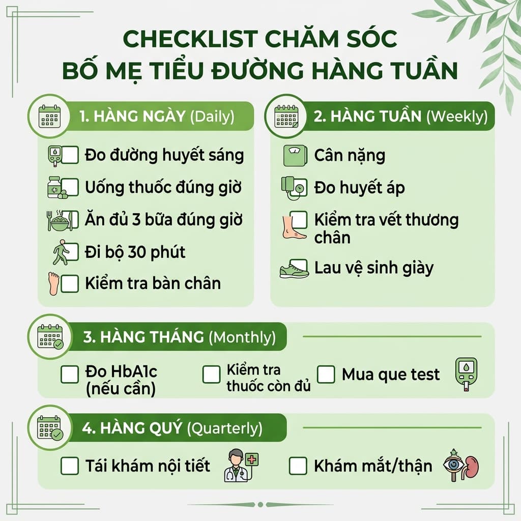 Checklist Chăm Sóc Bố Mẹ Tiểu Đường Hàng Ngày (Tải Về In Được)