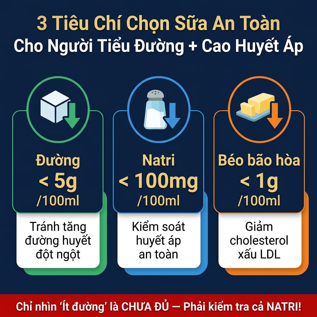 Sữa Cho Người Tiểu Đường Kèm Cao Huyết Áp: 5 Loại An Toàn & Cách Uống Chuẩn Y Khoa