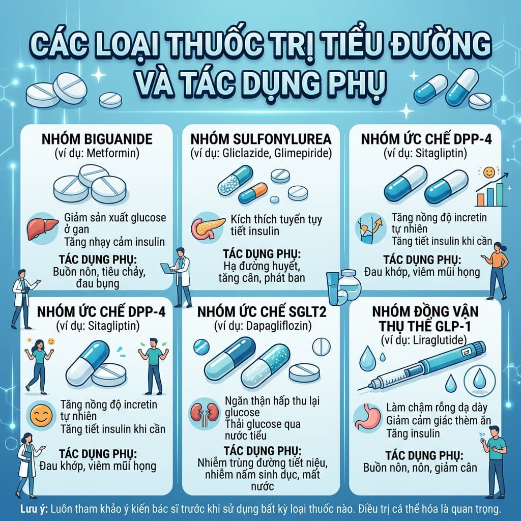 Các Loại Thuốc Trị Tiểu Đường Thường Gặp & Tác Dụng Phụ