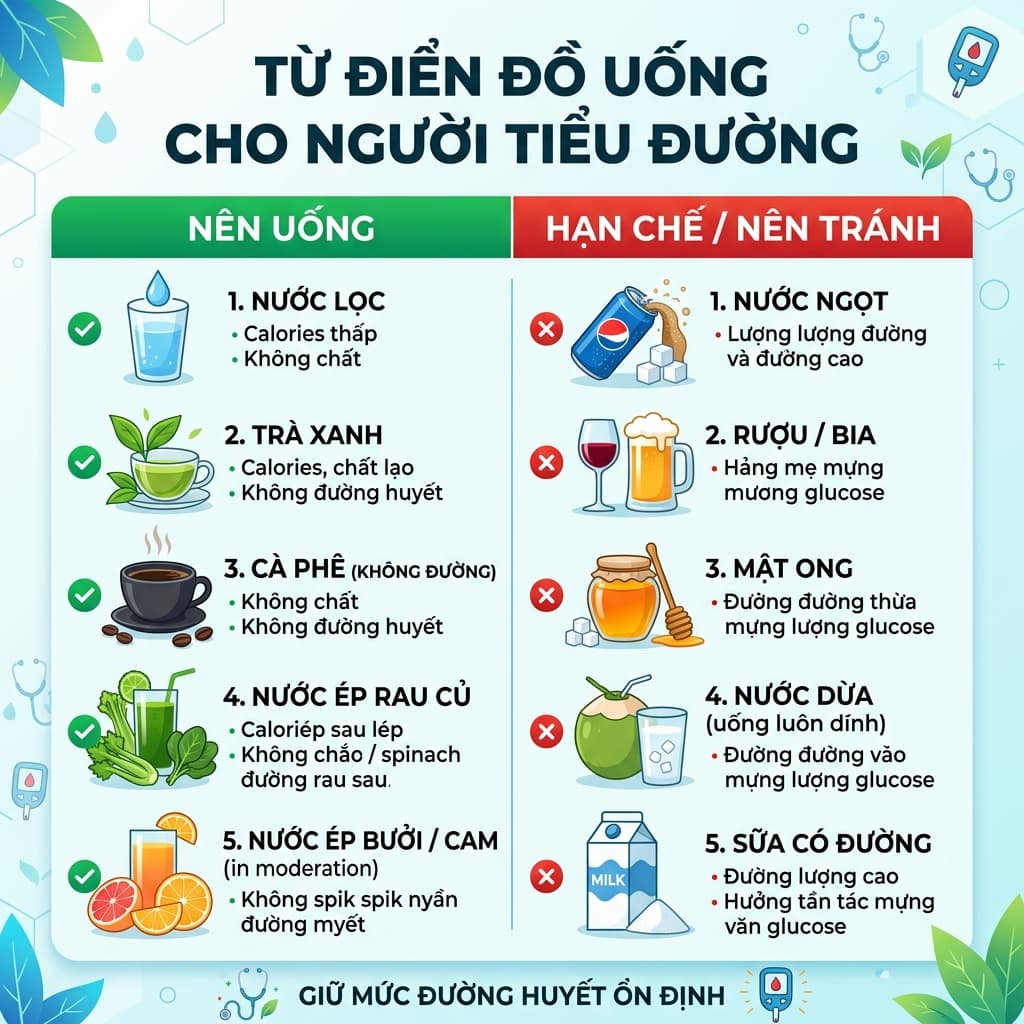 Đồ Uống Dành Cho Người Tiểu Đường: 5 Loại Nước Cấm Kỵ & 15 Đồ Uống Tốt Cho Đường Huyết