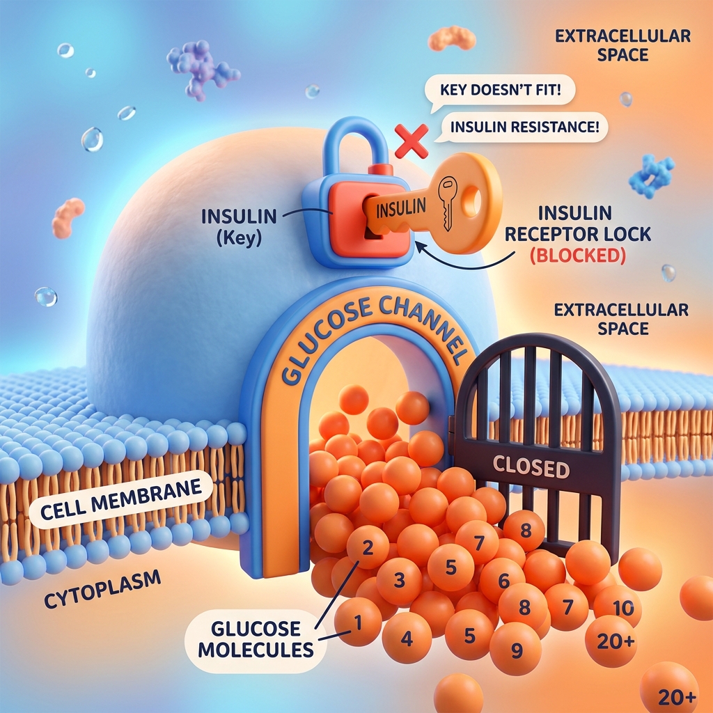 người tiểu đường th&egrave;m ngọt M&ocirc; phỏng 3D sự bất lực của ph&acirc;n tử đường kh&ocirc;ng tiếp cận được tế b&agrave;o v&igrave; lỗi ch&igrave;a kh&oacute;a kh&oacute;a insulin gầy gập