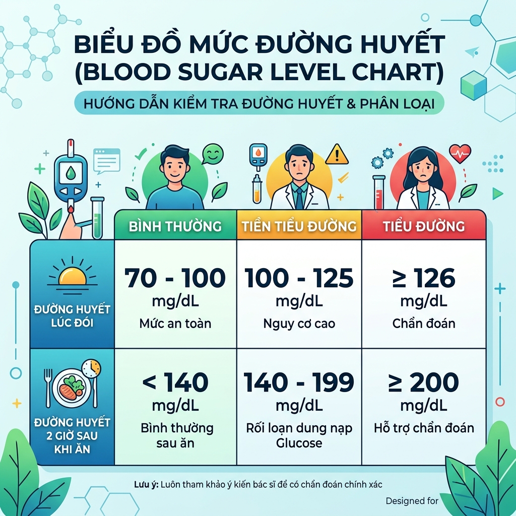Bảng chỉ số gi&uacute;p nhận biết đường huyết cao bao nhi&ecirc;u nguy hiểm