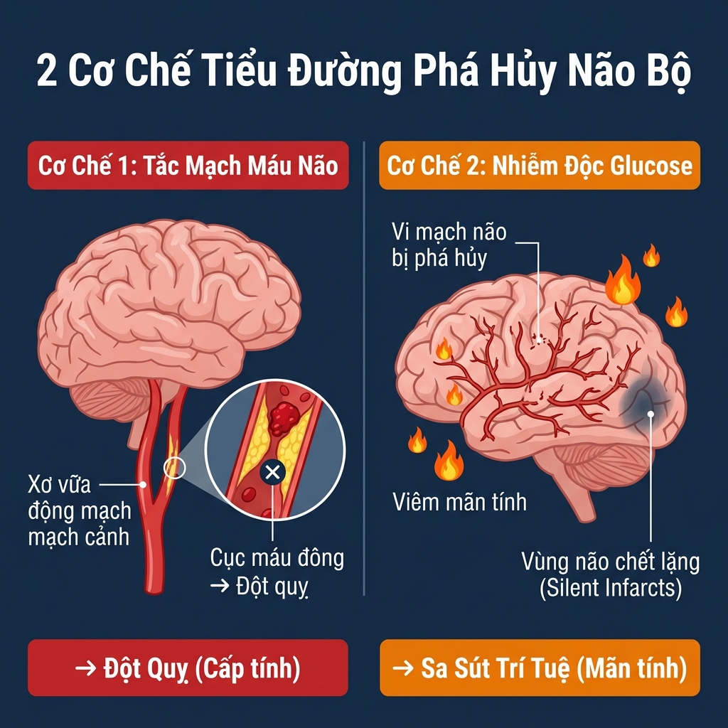 2 cơ chế biến chứng tiểu đường l&ecirc;n n&atilde;o: tắc mạch m&aacute;u n&atilde;o v&agrave; nhiễm độc glucose tế b&agrave;o thần kinh