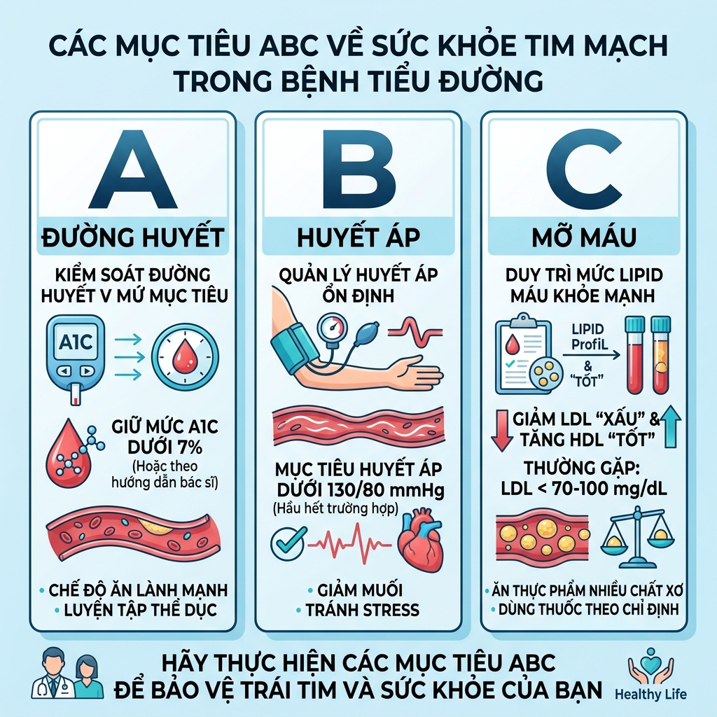 3 mục ti&ecirc;u ABC về sức khỏe tim mạch trong bệnh tiểu đường