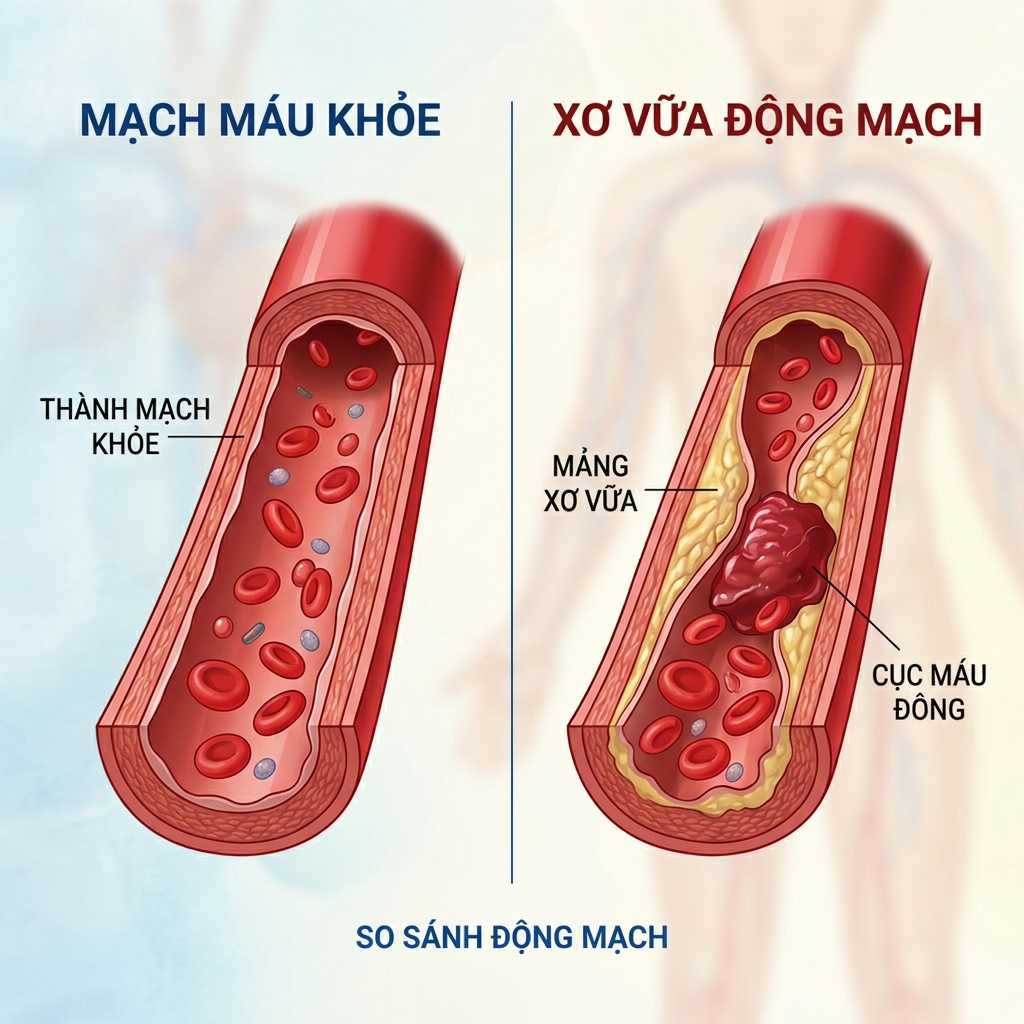 Sự kh&aacute;c biệt giữa mạch m&aacute;u khỏe mạnh v&agrave; xơ vữa động mạch do tiểu đường