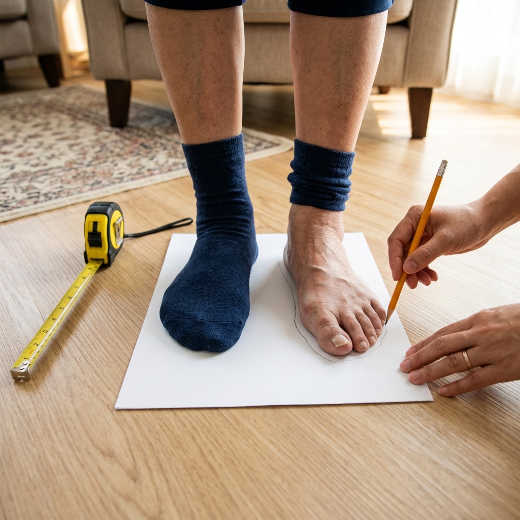 Hướng dẫn đo size gi&agrave;y cho người gi&agrave; tiểu đường tại nh&agrave; bằng giấy A4