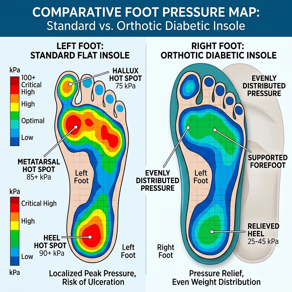 Biểu đồ áp lực phân tán bằng lót giày y khoa off-loading