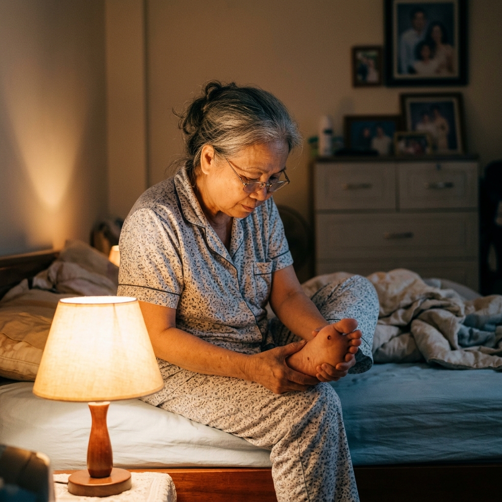 người lớn tuổi tiểu đường kiểm tra b&agrave;n ch&acirc;n mỗi tối