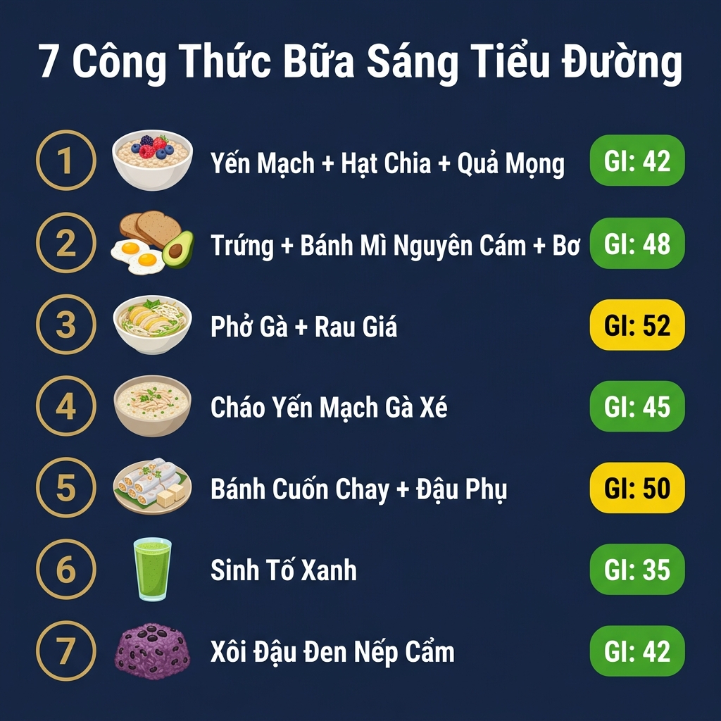 Infographic 7 công thức bữa sáng cho người tiểu đường với chỉ số GI