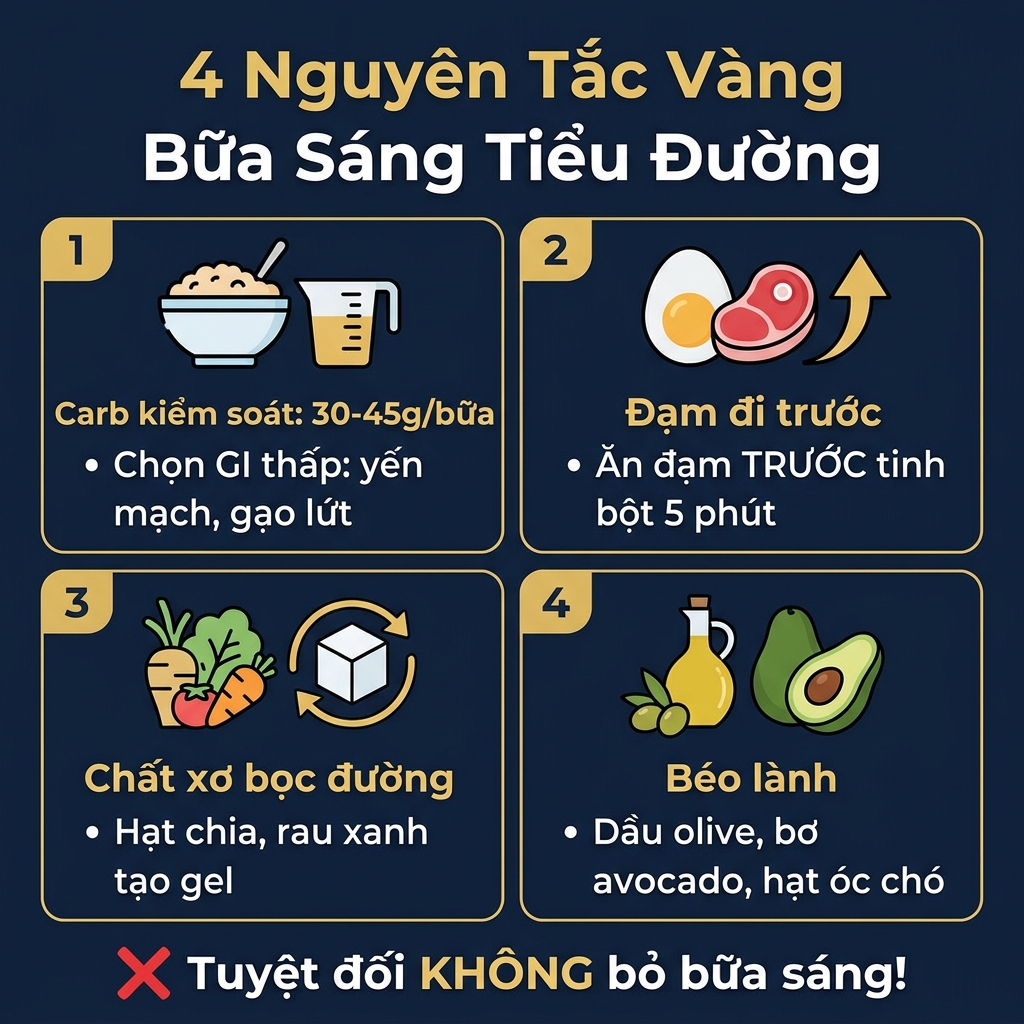 Infographic 4 nguyên tắc vàng cho bữa sáng người tiểu đường