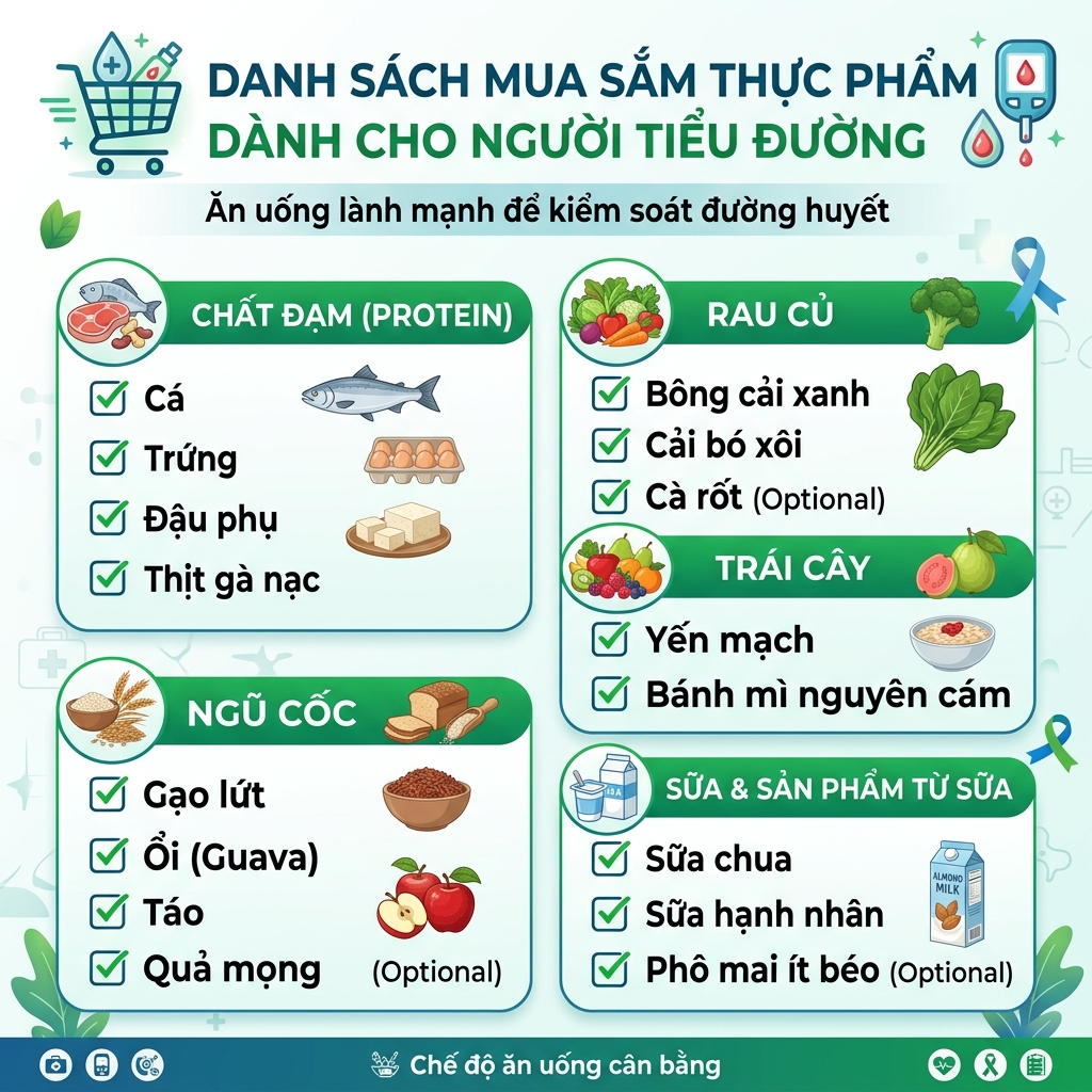 s&aacute;ch thực đơn cho người tiểu đường checklist mua sắm thực phẩm