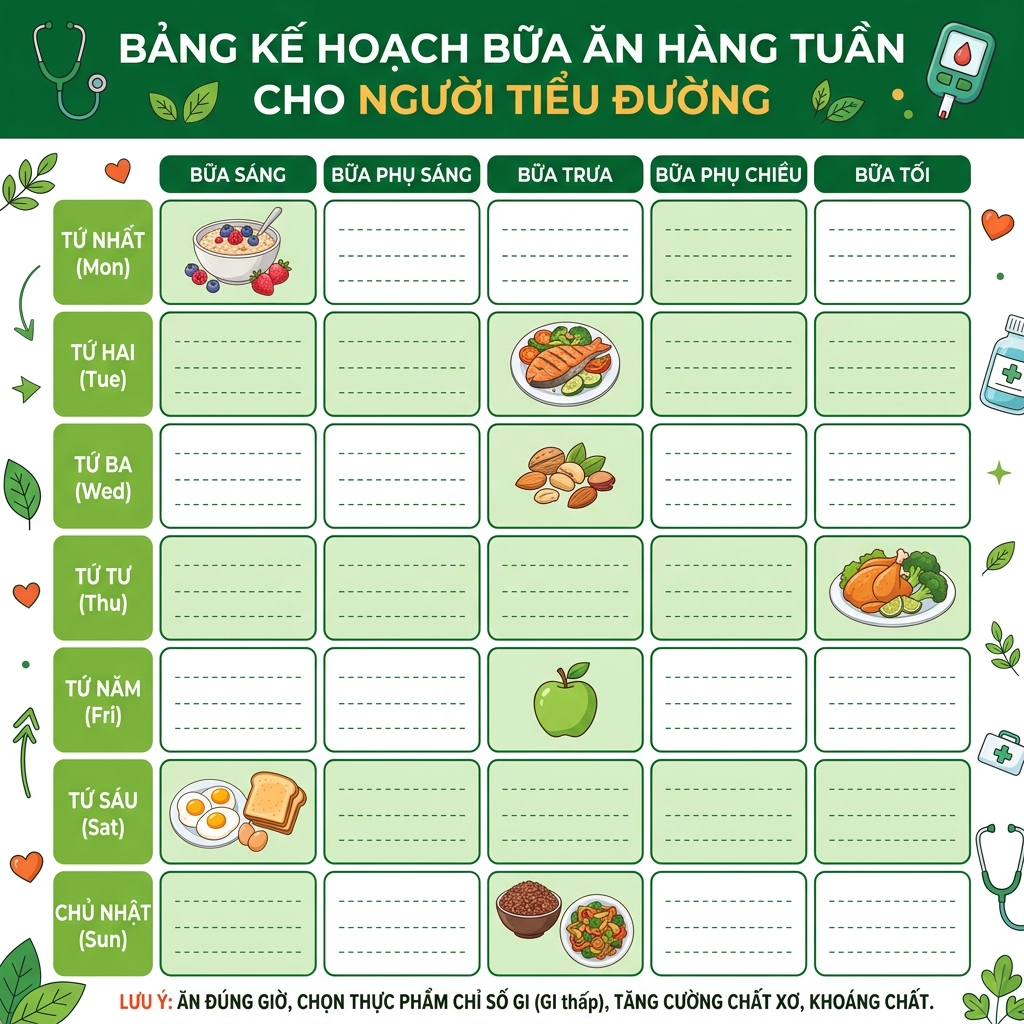 s&aacute;ch thực đơn cho người tiểu đường bảng kế hoạch bữa ăn 7 ng&agrave;y