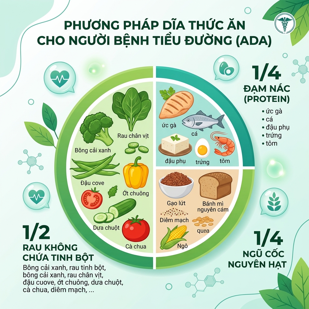 s&aacute;ch thực đơn cho người tiểu đường phương ph&aacute;p đĩa ăn ADA