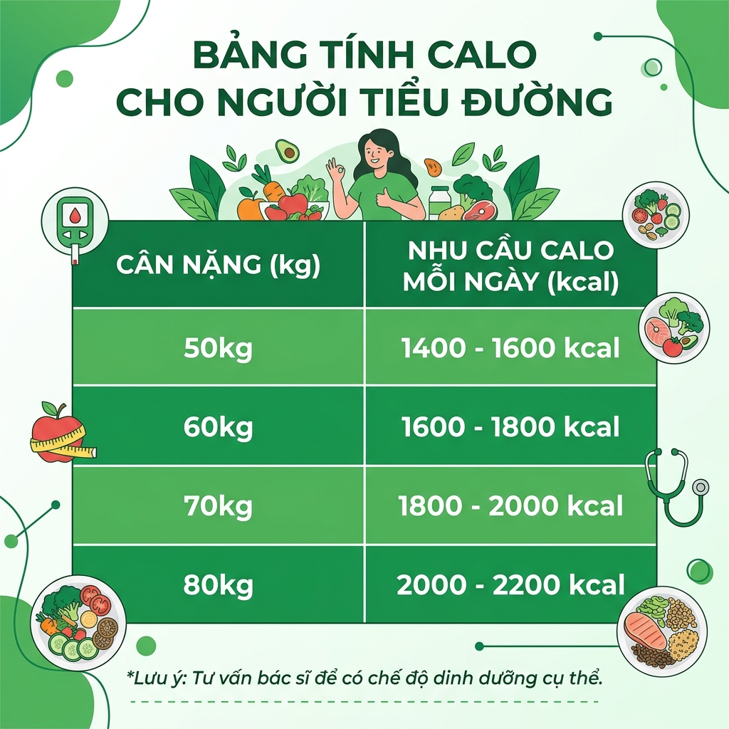 t&iacute;nh calo cho người tiểu đường bảng nhu cầu calo theo c&acirc;n nặng