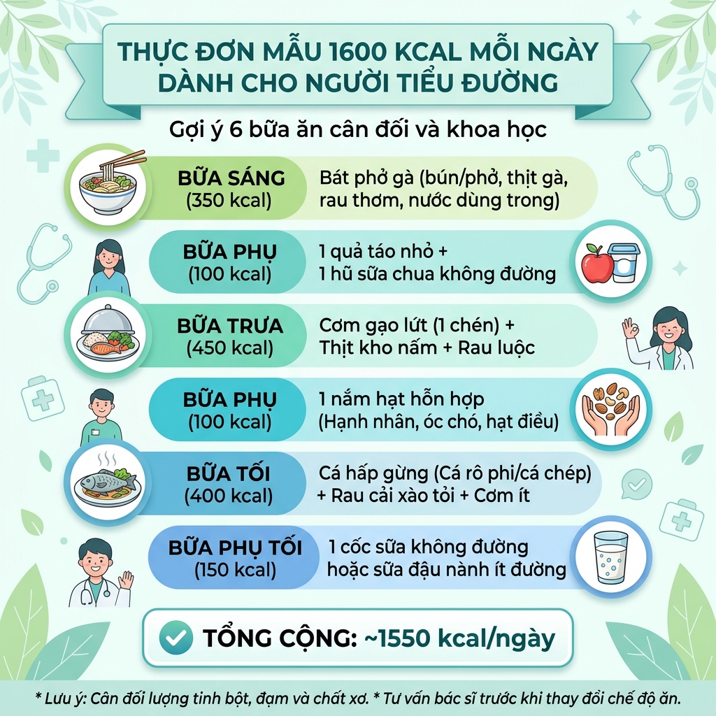 t&iacute;nh calo cho người tiểu đường thực đơn mẫu 1600 kcal mỗi ng&agrave;y