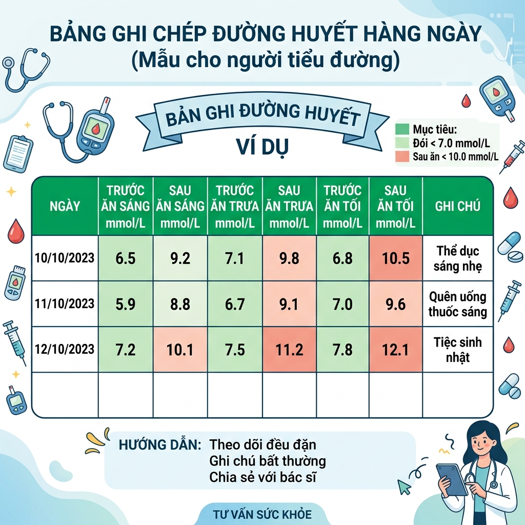 app theo d&otilde;i đường huyết bảng ghi ch&eacute;p mẫu nhật k&yacute; h&agrave;ng ng&agrave;y