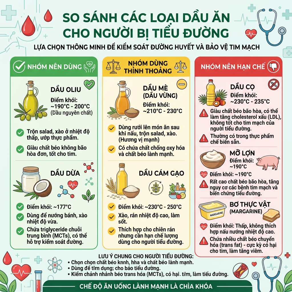 nấu ăn cho người tiểu đường so s&aacute;nh dầu ăn tốt xấu dầu &ocirc; liu mỡ lợn