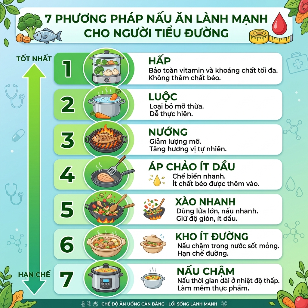 nấu ăn cho người tiểu đường 7 phương ph&aacute;p hấp luộc nướng x&agrave;o