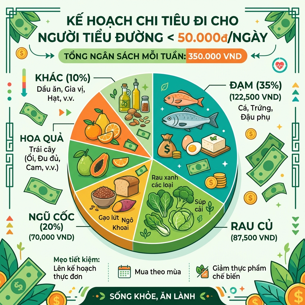 thực đơn tiểu đường dưới 50K ng&acirc;n s&aacute;ch đi chợ tuần 350K biểu đồ