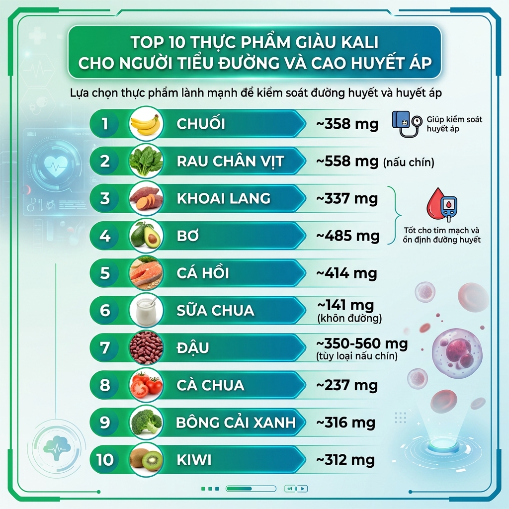 chế độ ăn DASH cho người tiểu đường top 10 thực phẩm gi&agrave;u kali