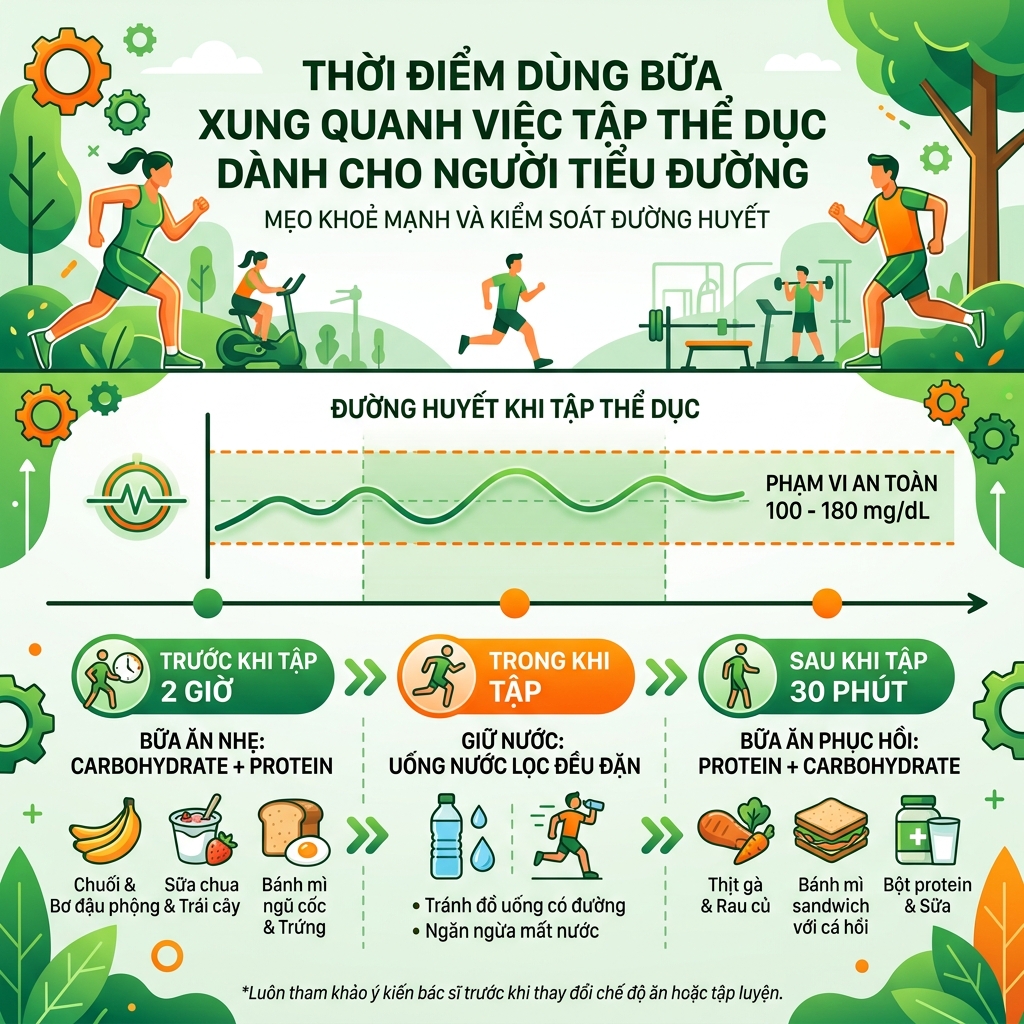 ăn sau tập luyện cho người tiểu đường thời điểm bữa ăn trước trong sau tập