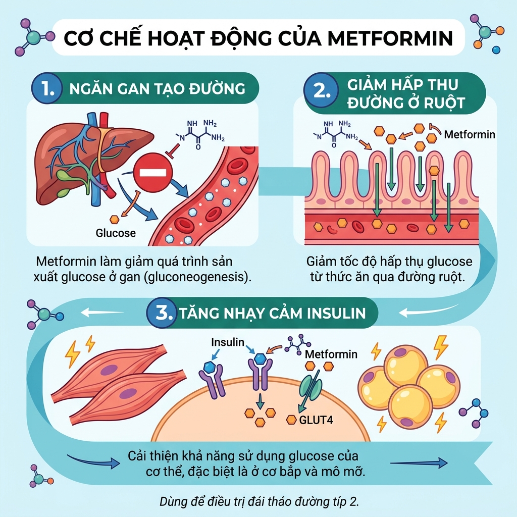 Cơ chế hoạt động ngăn gan tạo đường của thuốc tiểu đường Metformin