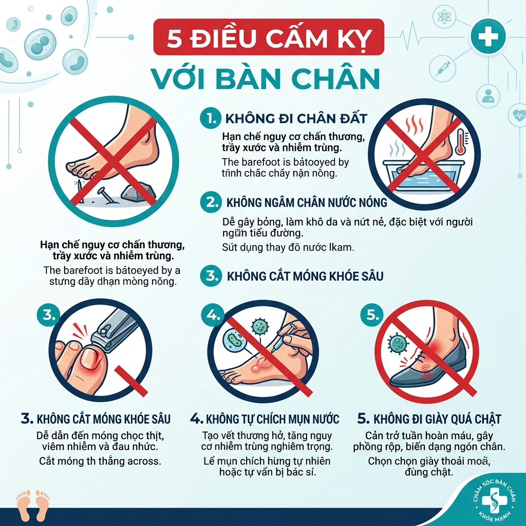 Infographic 5 điều cấm kỵ với bàn chân tiểu đường bệnh nhân lớn tuổi