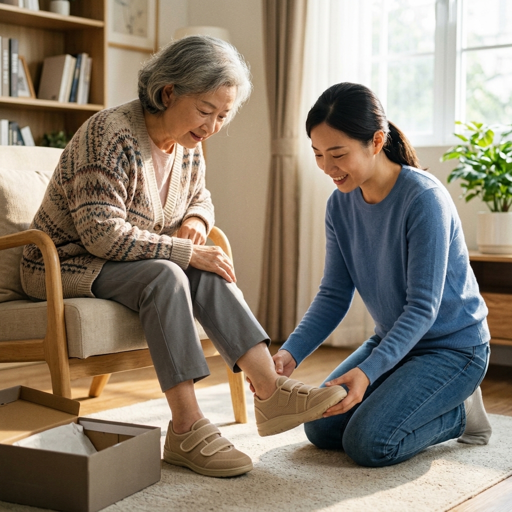 Gi&agrave;y tiểu đường cho người gi&agrave; con g&aacute;i gi&uacute;p mẹ mang gi&agrave;y TIDU Velcro