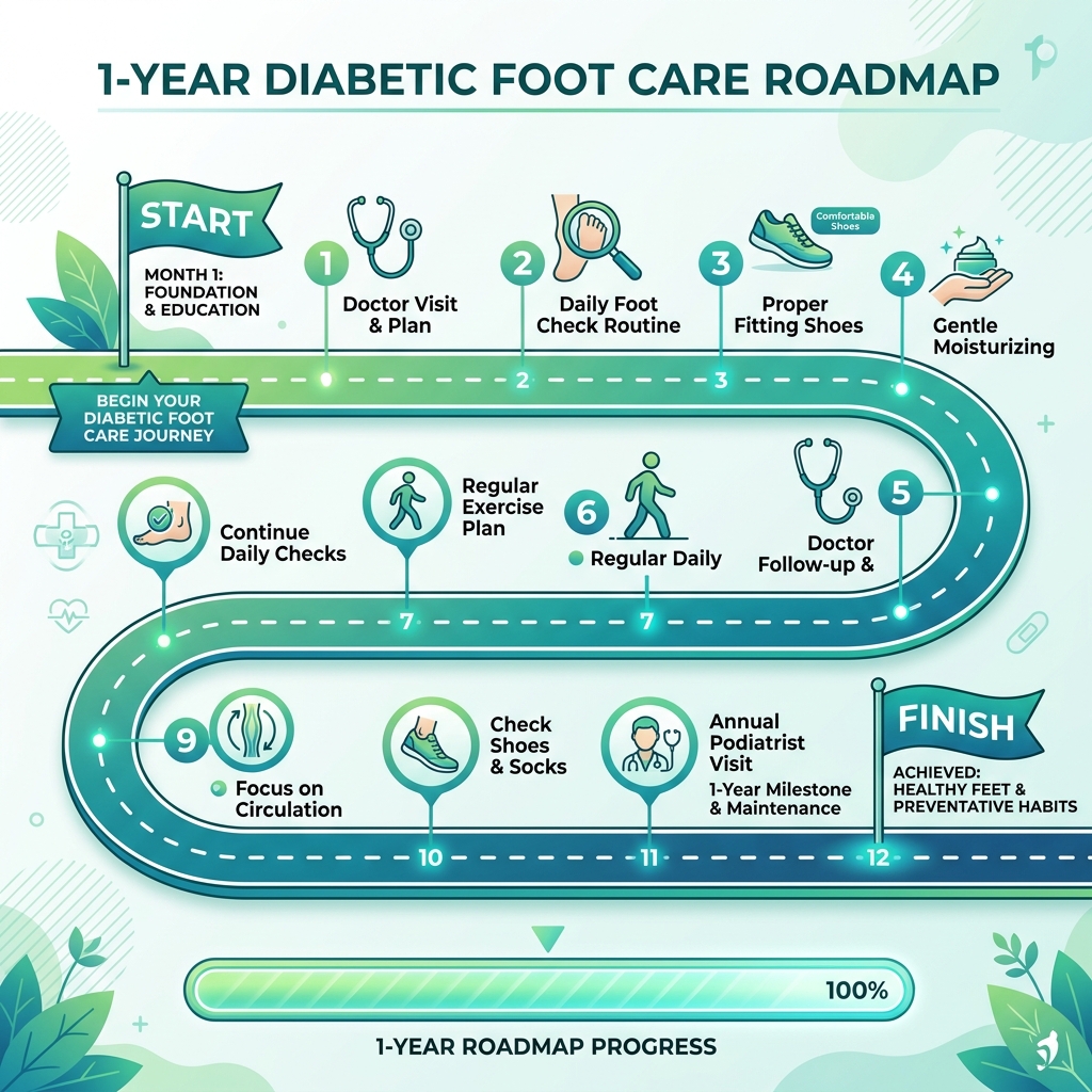 Lộ tr&igrave;nh chăm s&oacute;c ch&acirc;n tiểu đường 12 th&aacute;ng roadmap timeline gi&agrave;y kiểm tra b&aacute;c sĩ