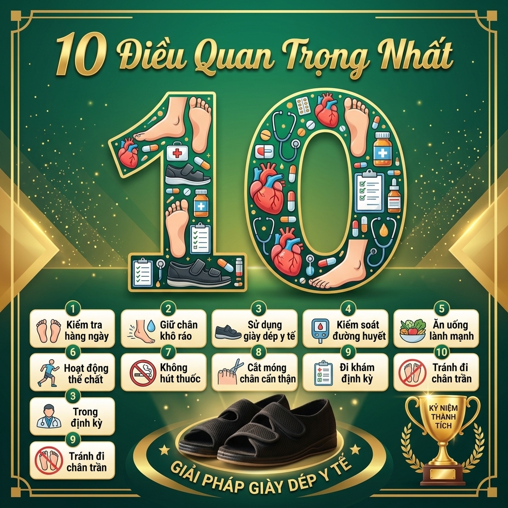 10 điều quan trọng nhất b&agrave;n ch&acirc;n tiểu đường tổng kết gi&agrave;y kiểm tra chăm s&oacute;c
