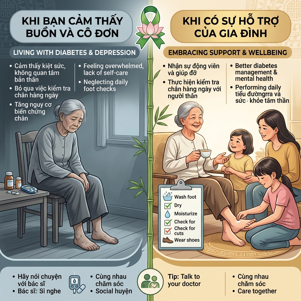 Trầm cảm tiểu đường b&agrave;n ch&acirc;n buồn c&ocirc; đơn vs gia đ&igrave;nh hỗ trợ chăm s&oacute;c