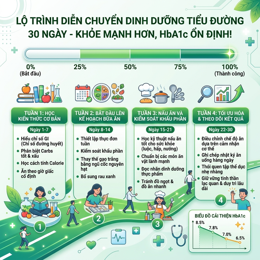 kiểm so&aacute;t tiểu đường bằng dinh dưỡng lộ tr&igrave;nh 30 ng&agrave;y HbA1c