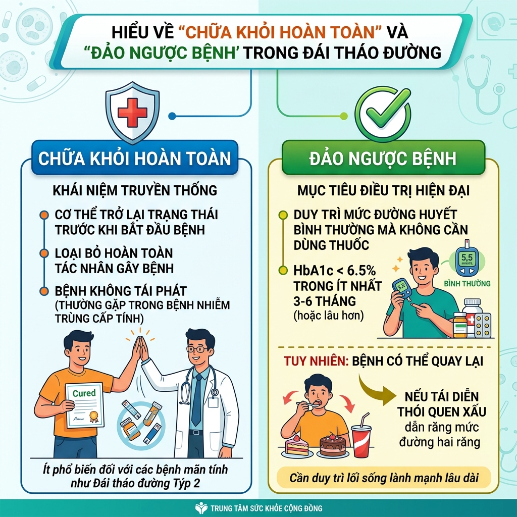 Sự kh&aacute;c biệt giữa việc chữa khỏi ho&agrave;n to&agrave;n v&agrave; việc c&oacute; thể đảo ngược tiểu đường c&oacute; chữa khỏi kh&ocirc;ng