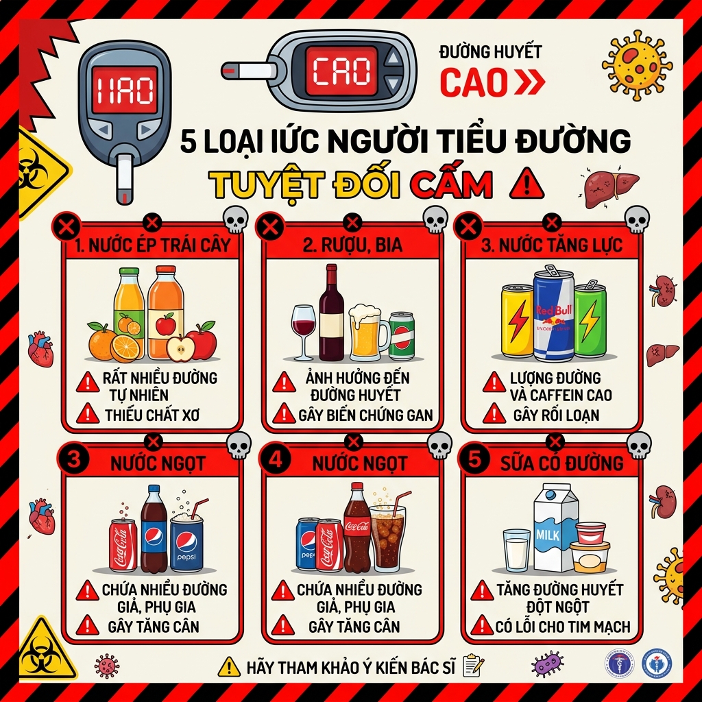 Cảnh b&aacute;o 5 loại đồ uống d&agrave;nh cho người tiểu đường tuyệt đối cấm kỵ