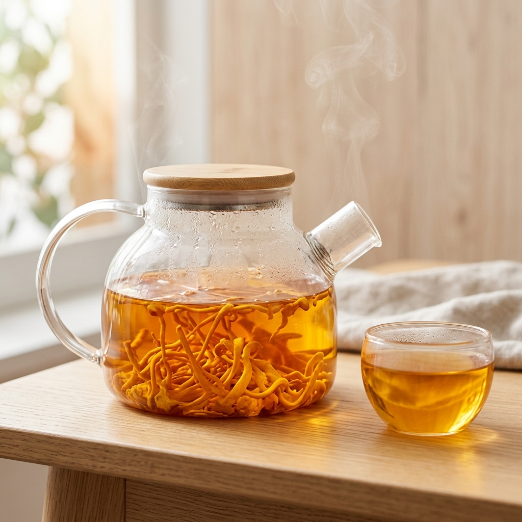 Trà đông trùng hạ thảo hãm sợi nấm vàng óng tự nhiên giúp hạ đường huyết