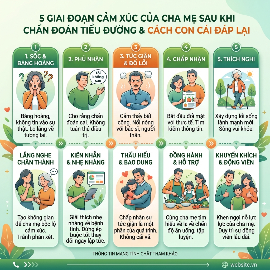 bố mẹ tiểu đường phải làm gì 5 giai đoạn cảm xúc
