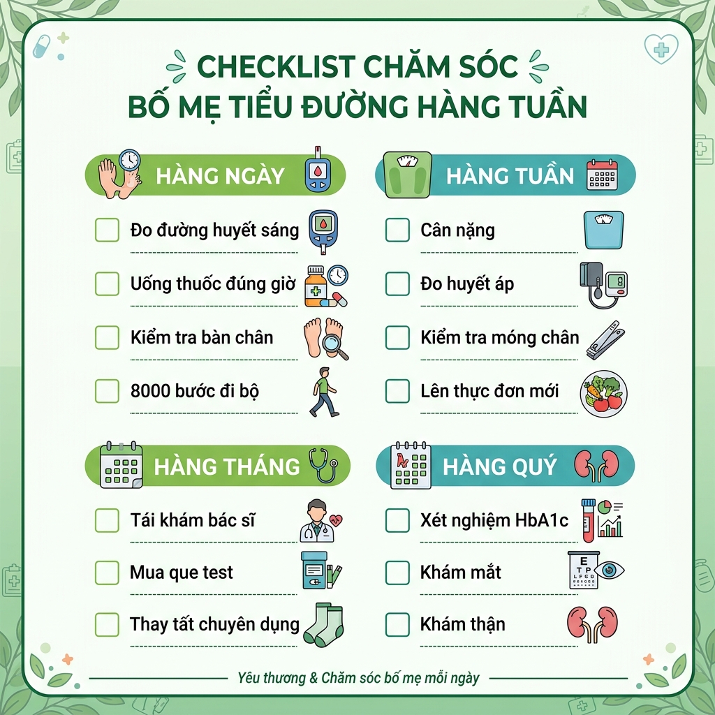 checklist chăm s&oacute;c bố mẹ tiểu đường h&agrave;ng tuần h&agrave;ng ng&agrave;y h&agrave;ng th&aacute;ng in được