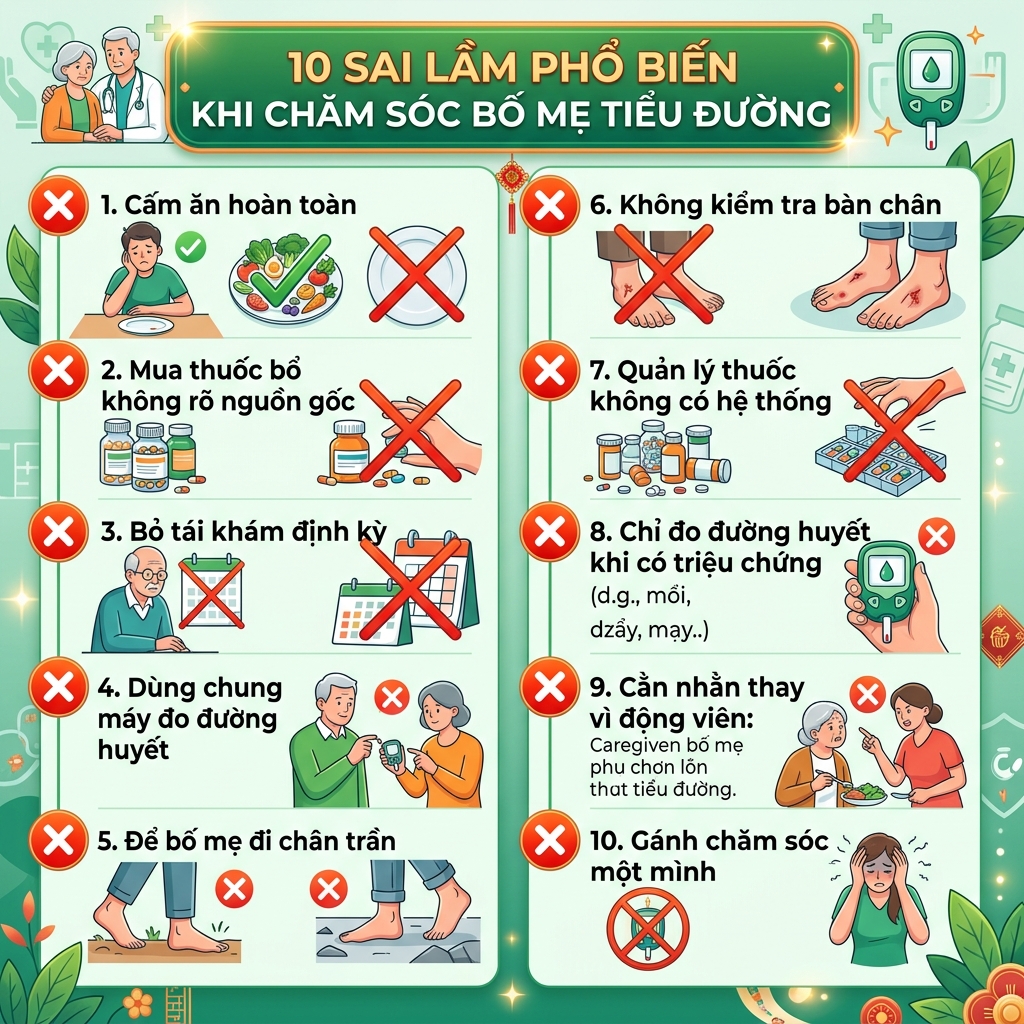 10 sai lầm chăm s&oacute;c bố mẹ tiểu đường phổ biến