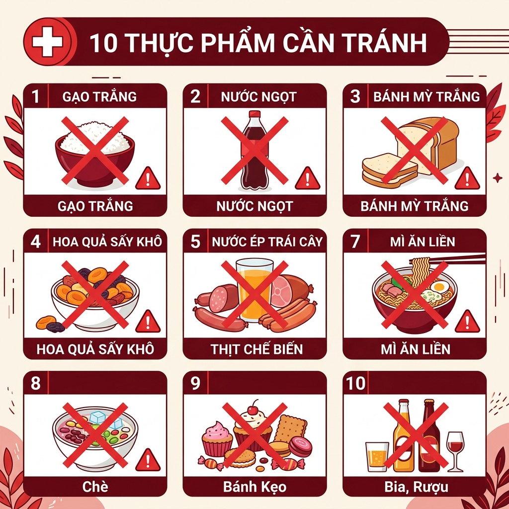 tiểu đường ki&ecirc;ng ăn g&igrave; 10 thực phẩm cần tr&aacute;nh infographic