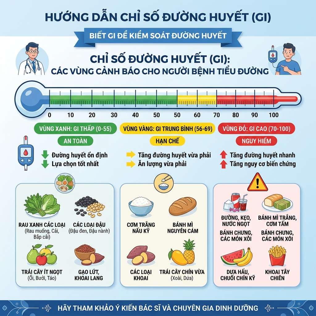 tiểu đường ki&ecirc;ng ăn g&igrave; chỉ số GI v&ugrave;ng an to&agrave;n hạn chế nguy hiểm