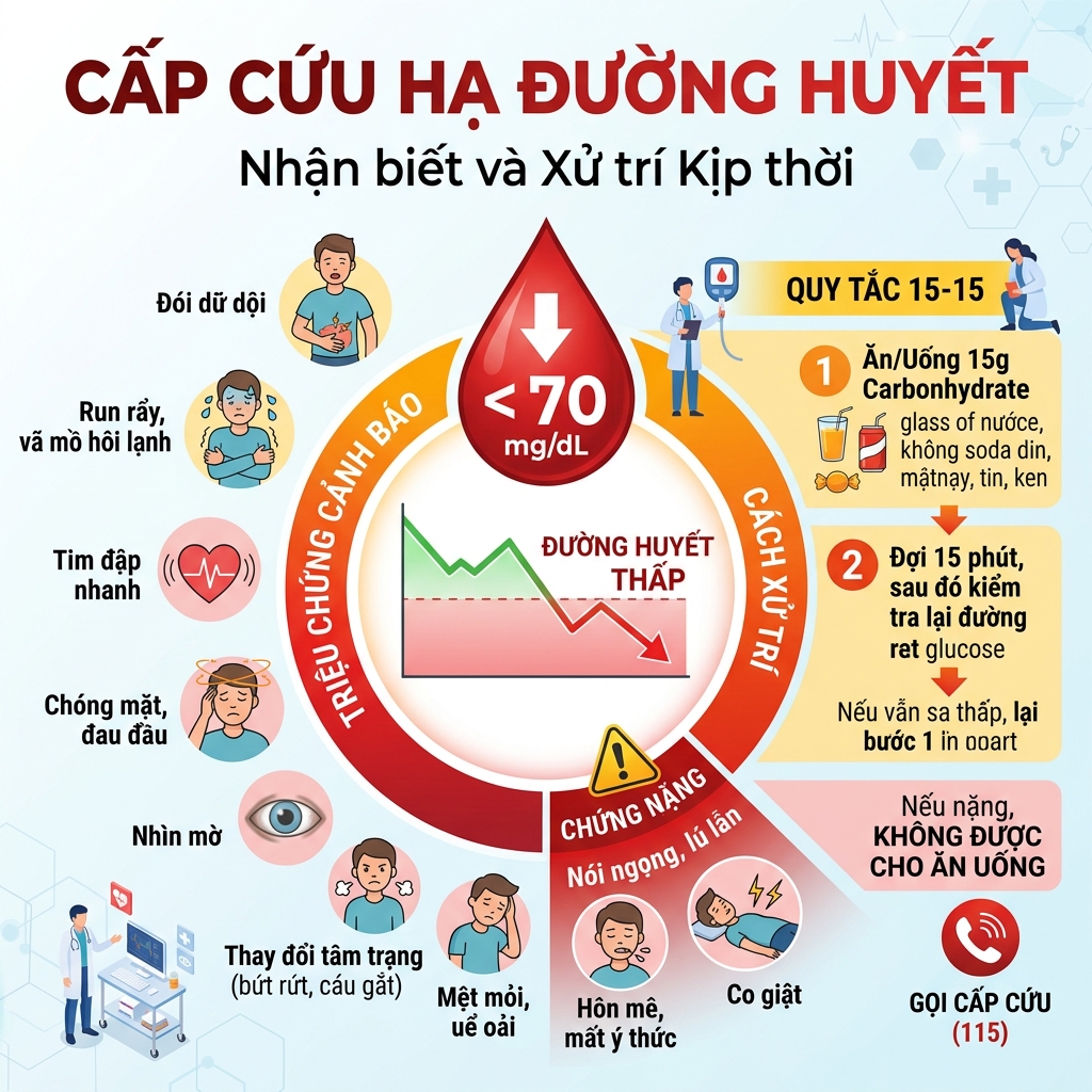 H&igrave;nh ảnh cảnh b&aacute;o cấp cứu tụt đường huyết khi chỉ số rớt xuống dưới 70 mg/dL