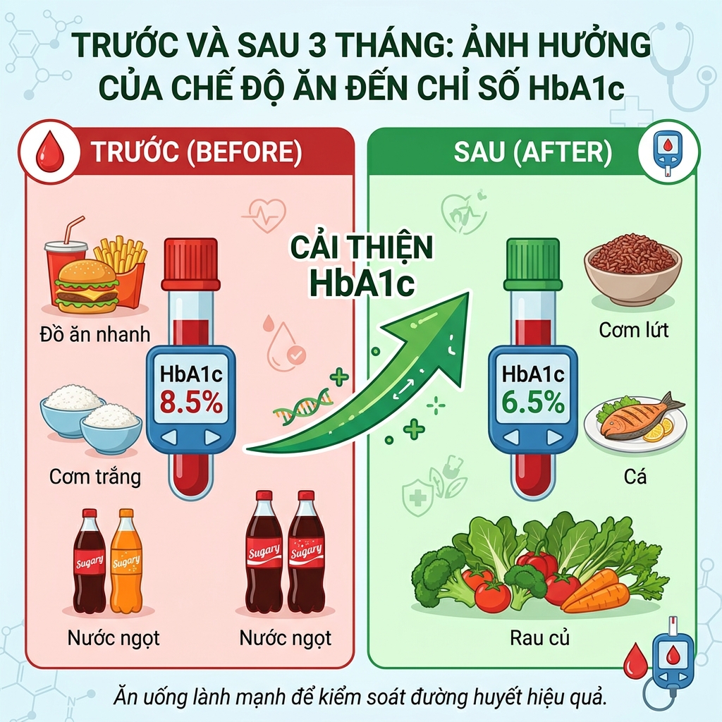 ăn g&igrave; giảm HbA1c so s&aacute;nh trước sau 3 th&aacute;ng thay đổi chế độ ăn cải thiện đường huyết