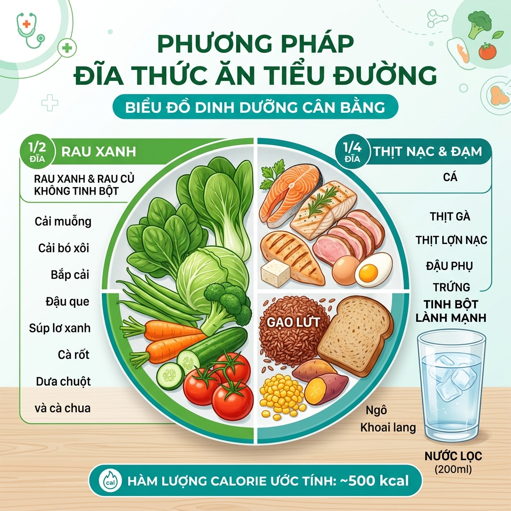 chế độ ăn của bệnh nh&acirc;n tiểu đường nguy&ecirc;n tắc đĩa ăn ADA